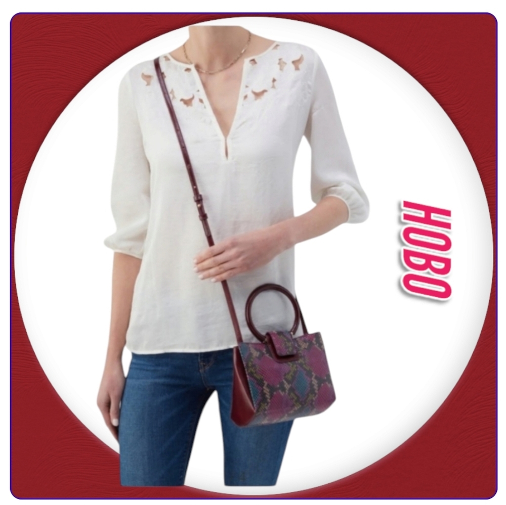 HOBO Heidi Small Crossbody Bag Mosaic Snake Burgundy Purple Leather  - Picture 2 of 10